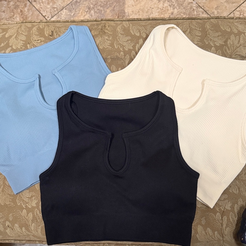 Women's Sleeveless Ribbed Crop Tops - Black, Blue, Cream